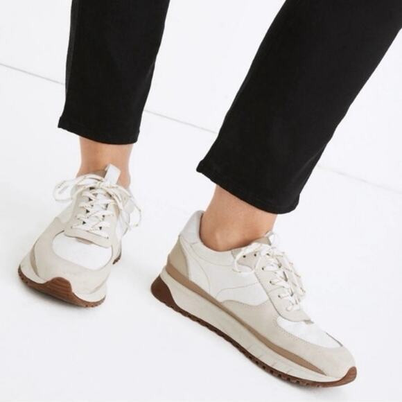 Madewell Kickoff Trainer Sneakers Size 8 in Neutral Colorblock Leather Cushion - Picture 1 of 8